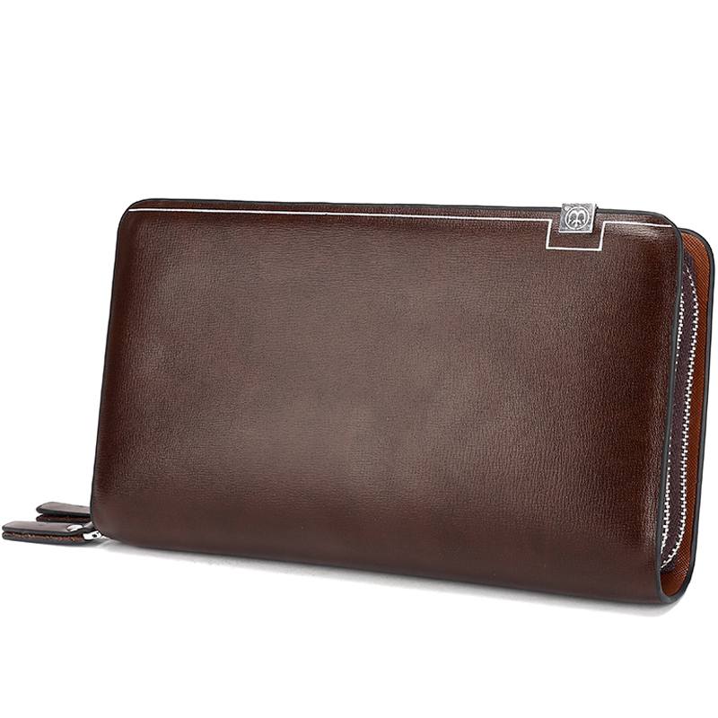 Double Zipper Leather Male Purse