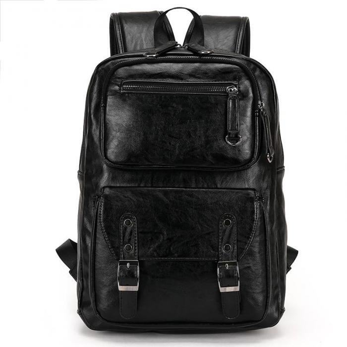 Black POLO Male Leather Backpack,